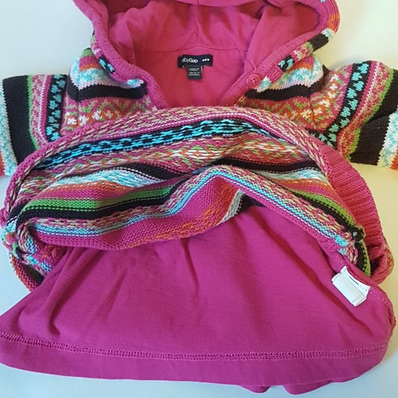 BABY GAP Fair Isle Sweater Infant 0-3M Pink Striped Hoodie Jacket Coat Cardigan - Picture 7 of 10